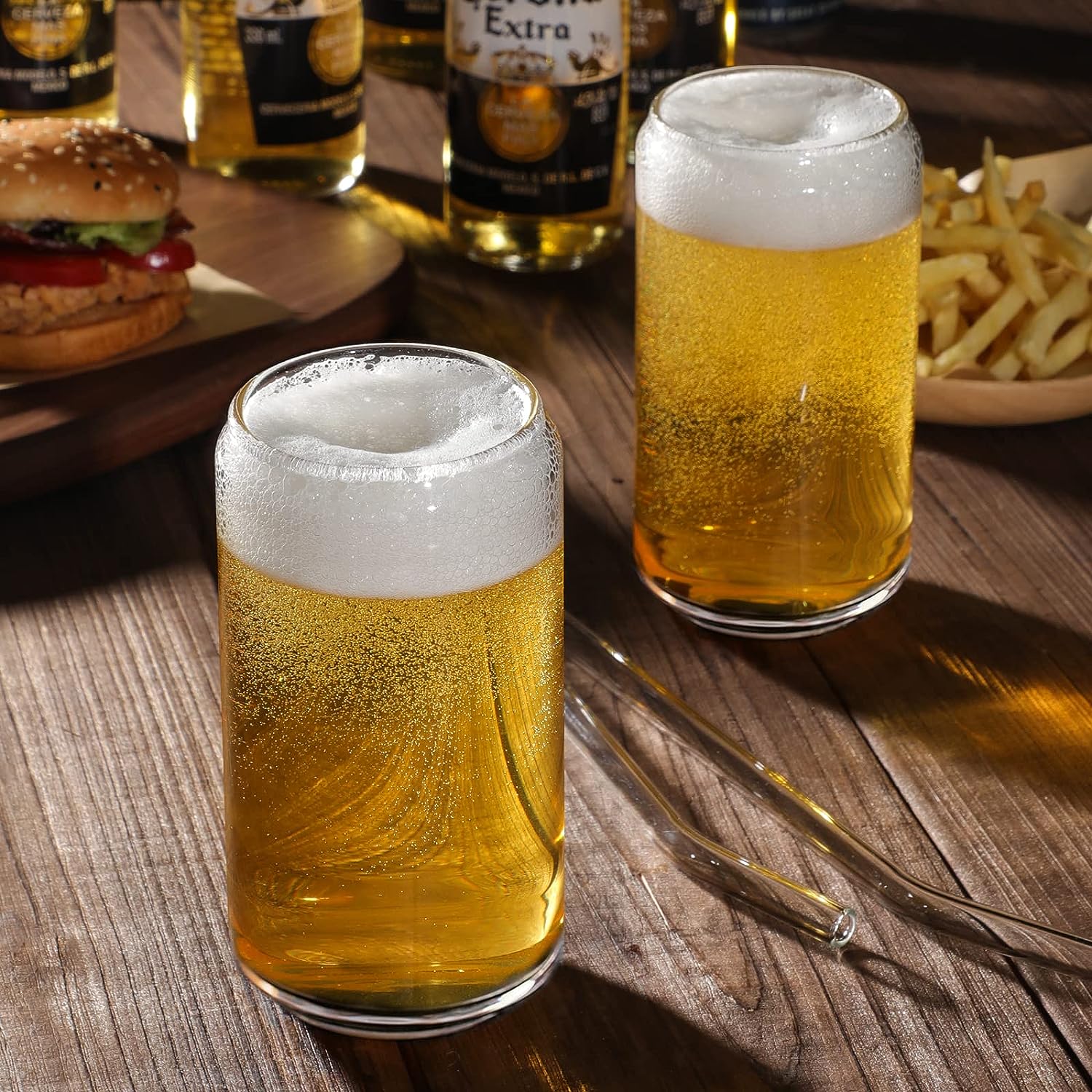 NETANY Drinking Glasses with Glass Straw 4pcs Set - 16oz Can Shaped Glass Cups, Beer Glasses, Iced Coffee Glasses, Cute Tumbler Cup, Ideal for Whiskey, Soda, Tea, Water, Gift - 2 Cleaning Brushes - Image 3